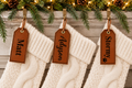 Personalized Leatherette Christmas Stocking Tags – Custom Engraved Names
